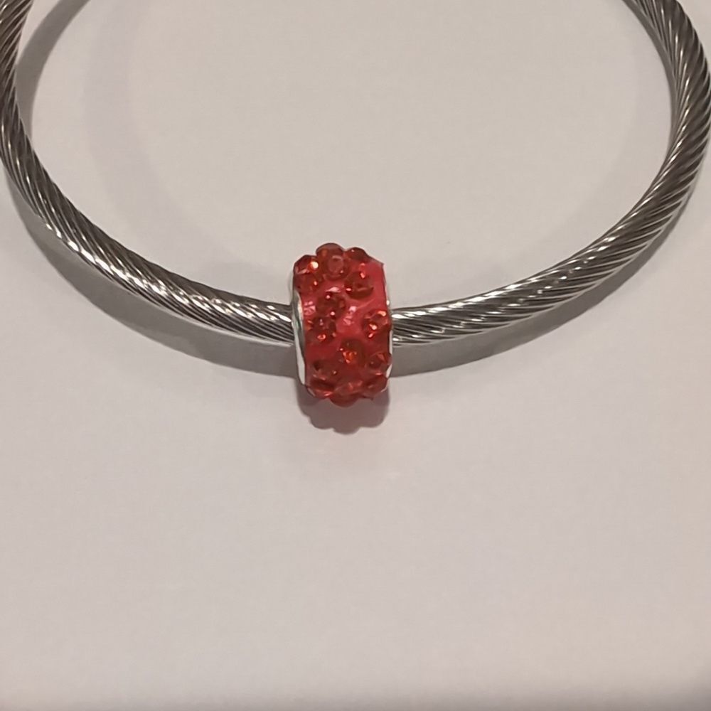 Silver Sunburst Red Rhinestones Spacer Charm for Pandora Style‎ Bracelet